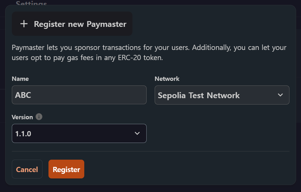 Paymaster 등록